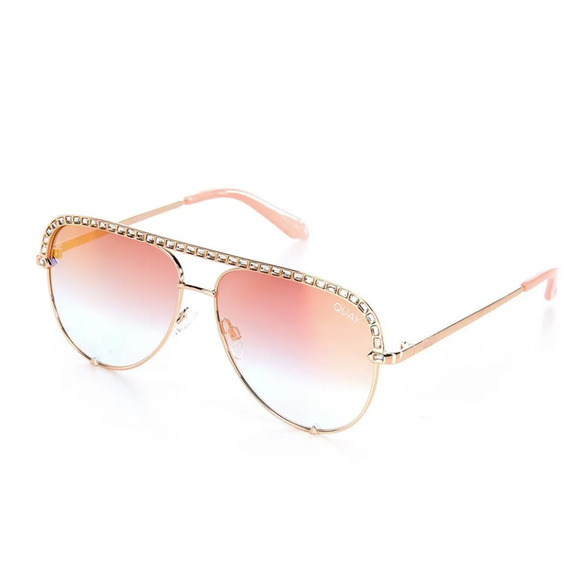 Quay Australia High Key Mini Bling Aviator Sunglasses Rose Copper Fade - Picture 1 of 11